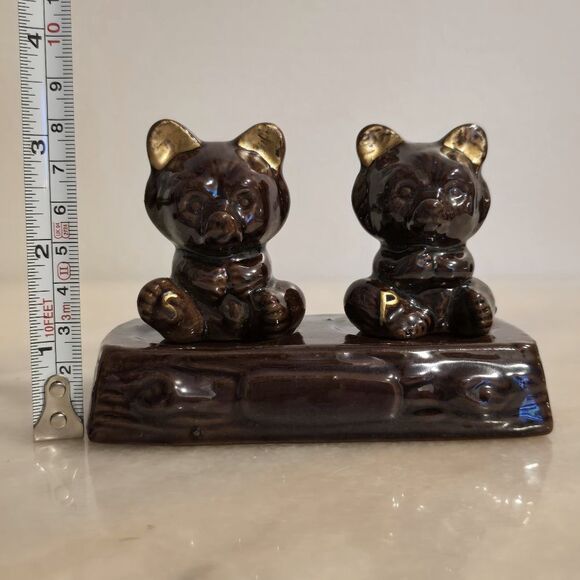 Vintage Japanese bear salt and pepper shakers with stand - Picture 6 of 12